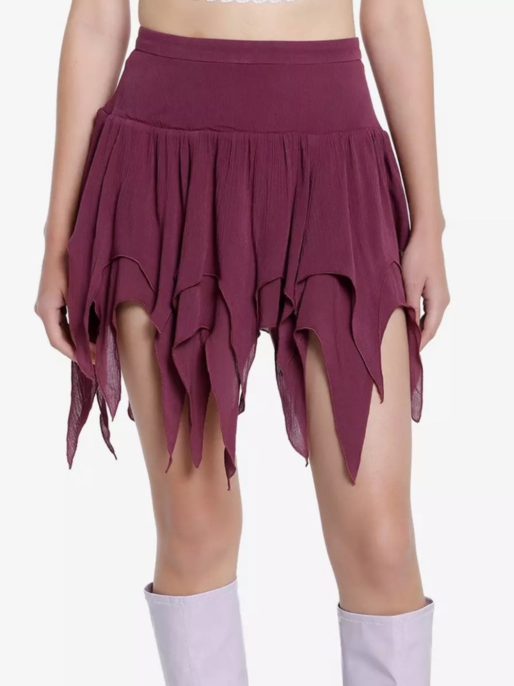 THORN & FABLE Dark Purple Crepe Fairy Grunge Hanky Hem Mini Skirt Size M